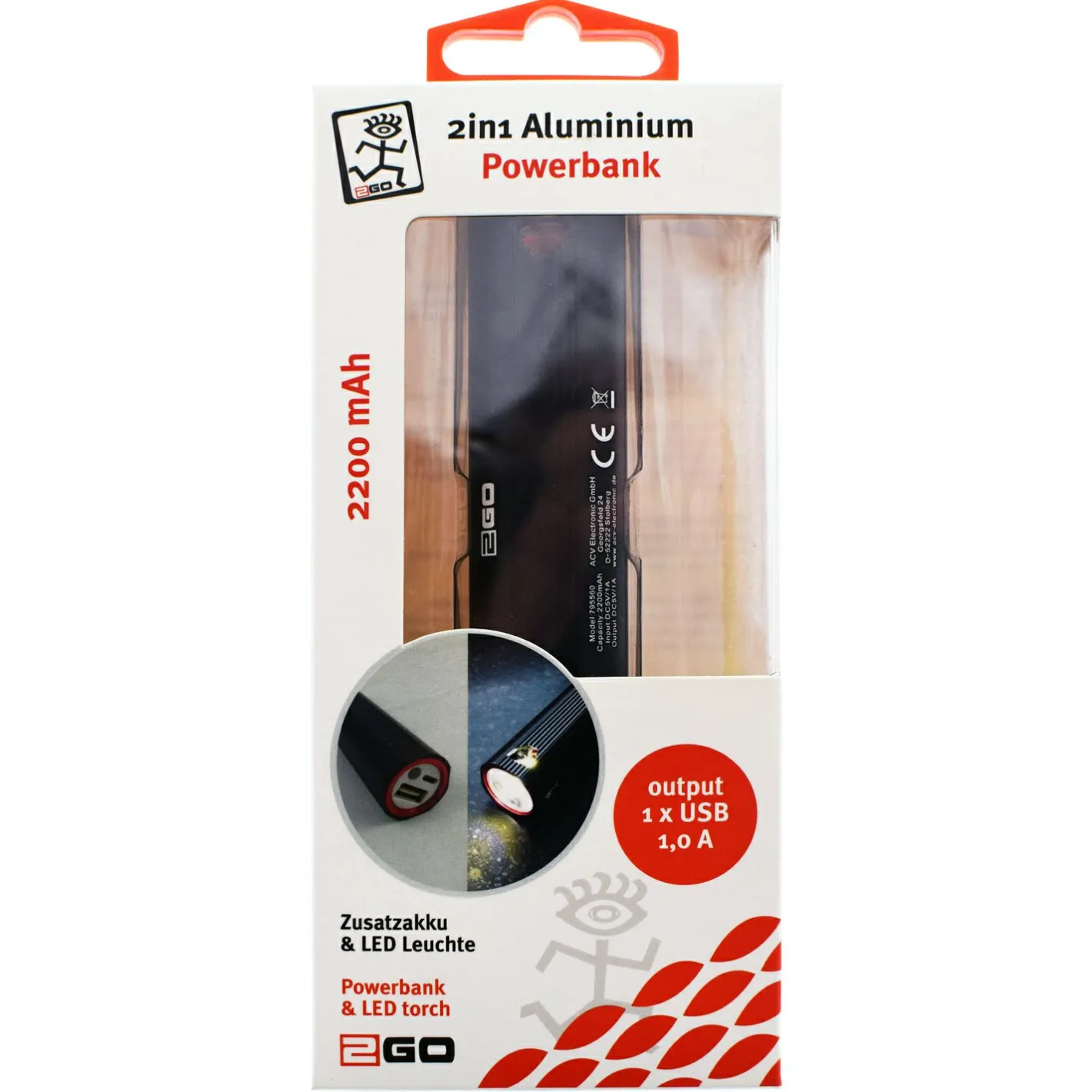 ACV Electronic GmbH Batterien & Akkus<2 in 1 Powerbank 2200mAh + LED-Leuchte
