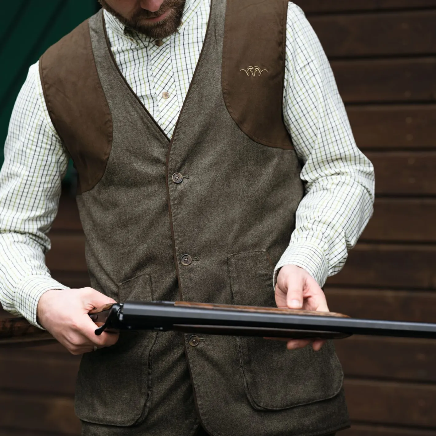 Sale Blaser Wing Weste Vintage Herren (Olive Mélange/Schwarz)