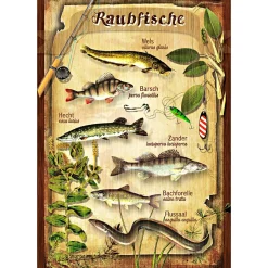 Angel-Dekoration|Geschenkideen Für Angler<Blechschild (Raubfische)