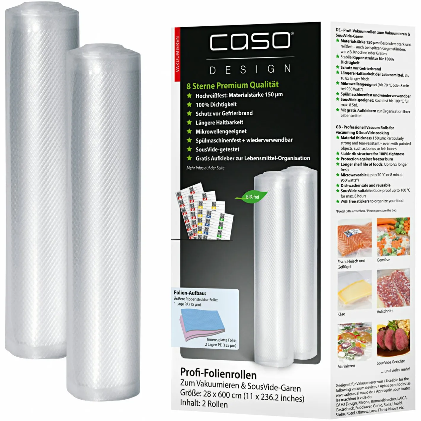 Caso Design Vakuumiergeräte & Vakuumierzubehör<Profi - Folienrollen (28 x 600 cm)