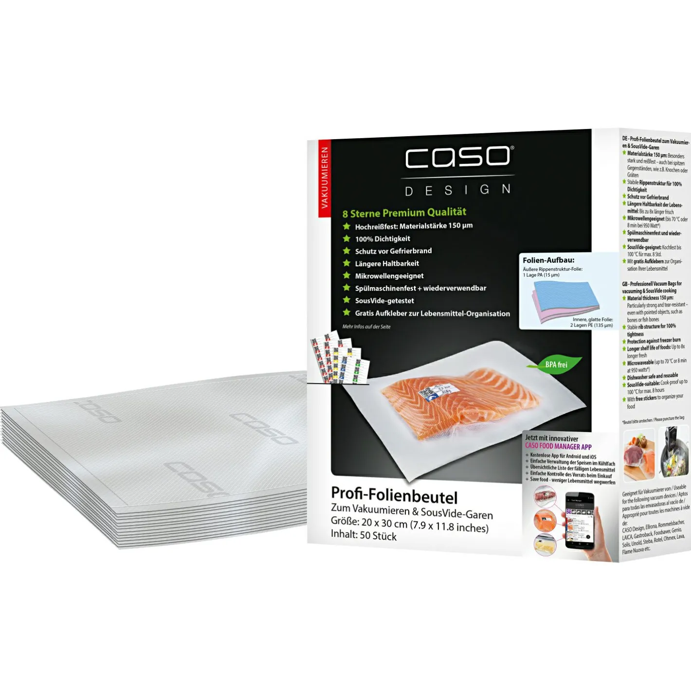Caso Design Vakuumiergeräte & Vakuumierzubehör<Profi - Folienbeutel (20 x 30 cm)