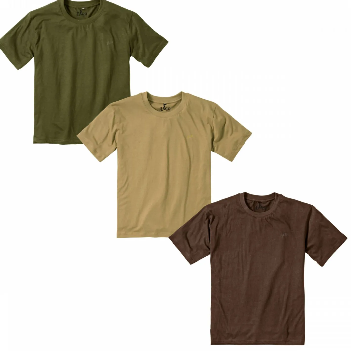 Discount il Lago Basic 3er Set: T-Shirts Herren (Oliv/Beige/Braun)