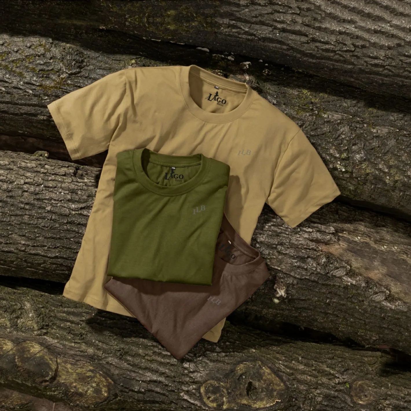 Discount il Lago Basic 3er Set: T-Shirts Herren (Oliv/Beige/Braun)