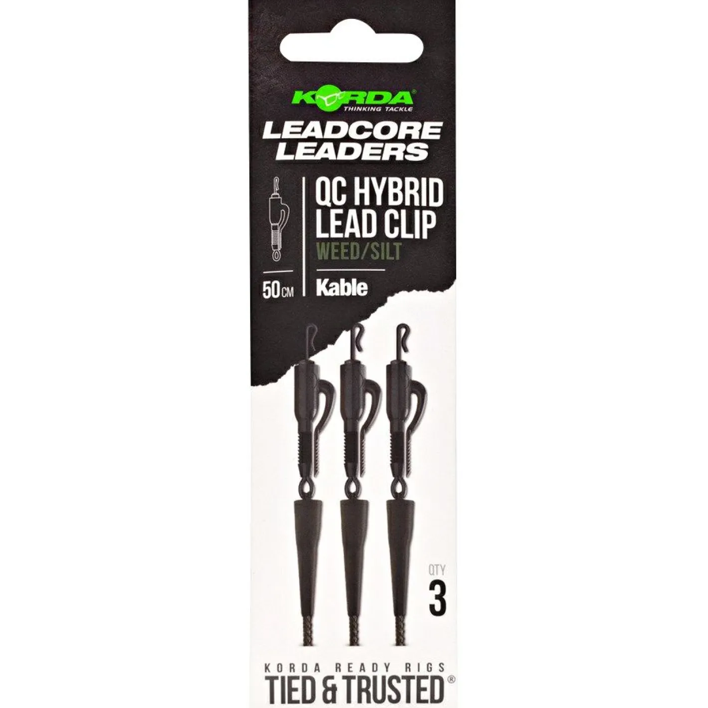 Korda Angelvorfächer & Beifänger|Raubfischangeln-Zubehör<Kable Leadcore Leader QC Swivel (50 cm, Weed)