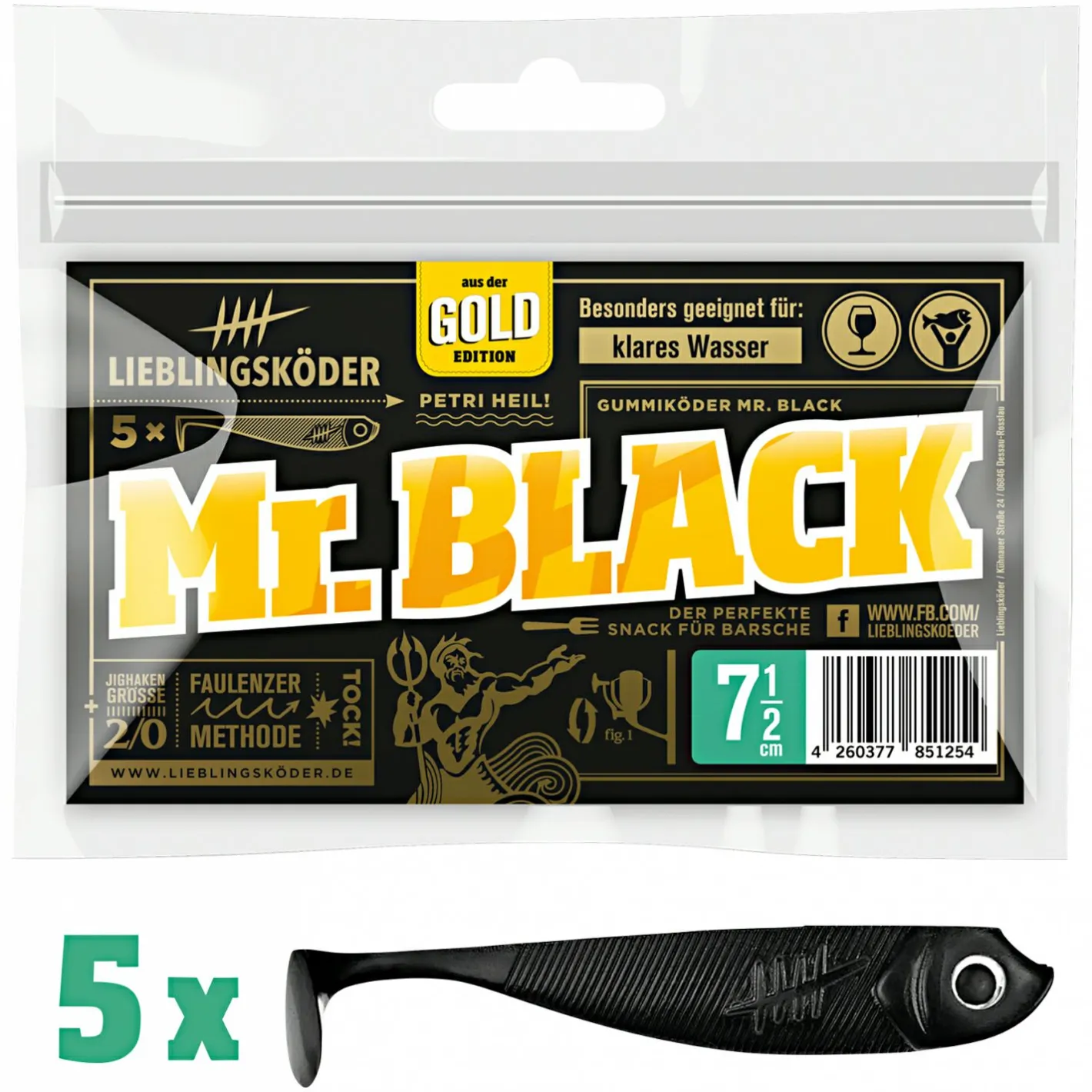 Outlet Lieblingsku00f6der Lieblingsköder Gummifisch Barschköder (7,5 cm, Mr.Black)