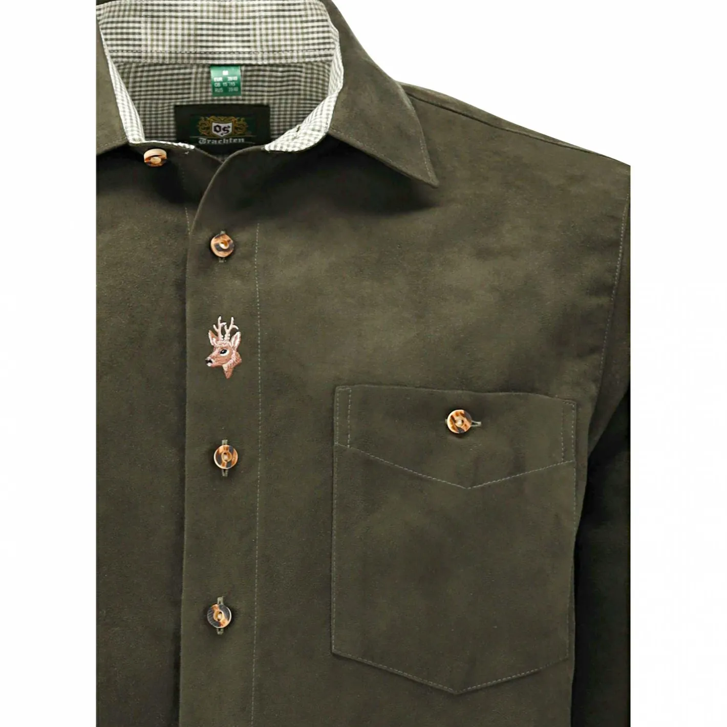 Best OS Trachten Hemd 1/1 Arm Regular Fit Herren (Trachtengrün)