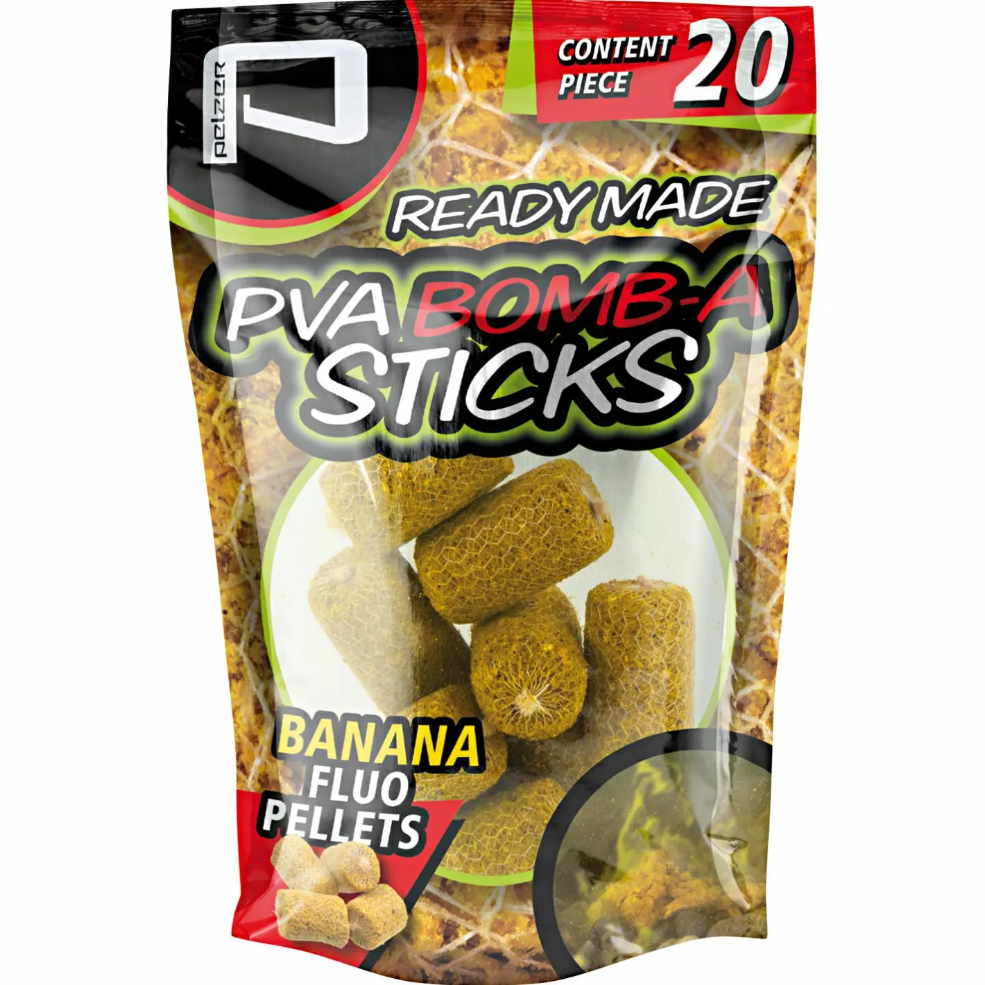 Pelzer Karpfenfutter·Partikelköder & Angel-Pellets|Karpfenfutter<Pellets PVA Bomb-A Sticks (Banana Fluo)