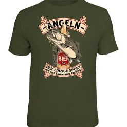 Outlet Rahmenlos "Angeln - Der einzige Sport, der mit einem Bier anfängt" T-Shirt Herren (Oliv)