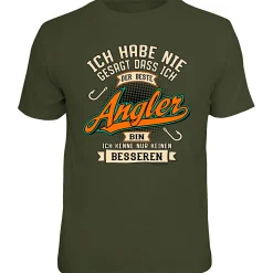 Hot Rahmenlos "Ich habe nie gesagt, dass ich der beste Angler bin…" T-Shirt Herren (Oliv)