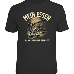Rahmenlos Angelshirts & Angel-Oberteile<"Mein Essen fange ich mir selbst!" T-Shirt Herren (Schwarz)