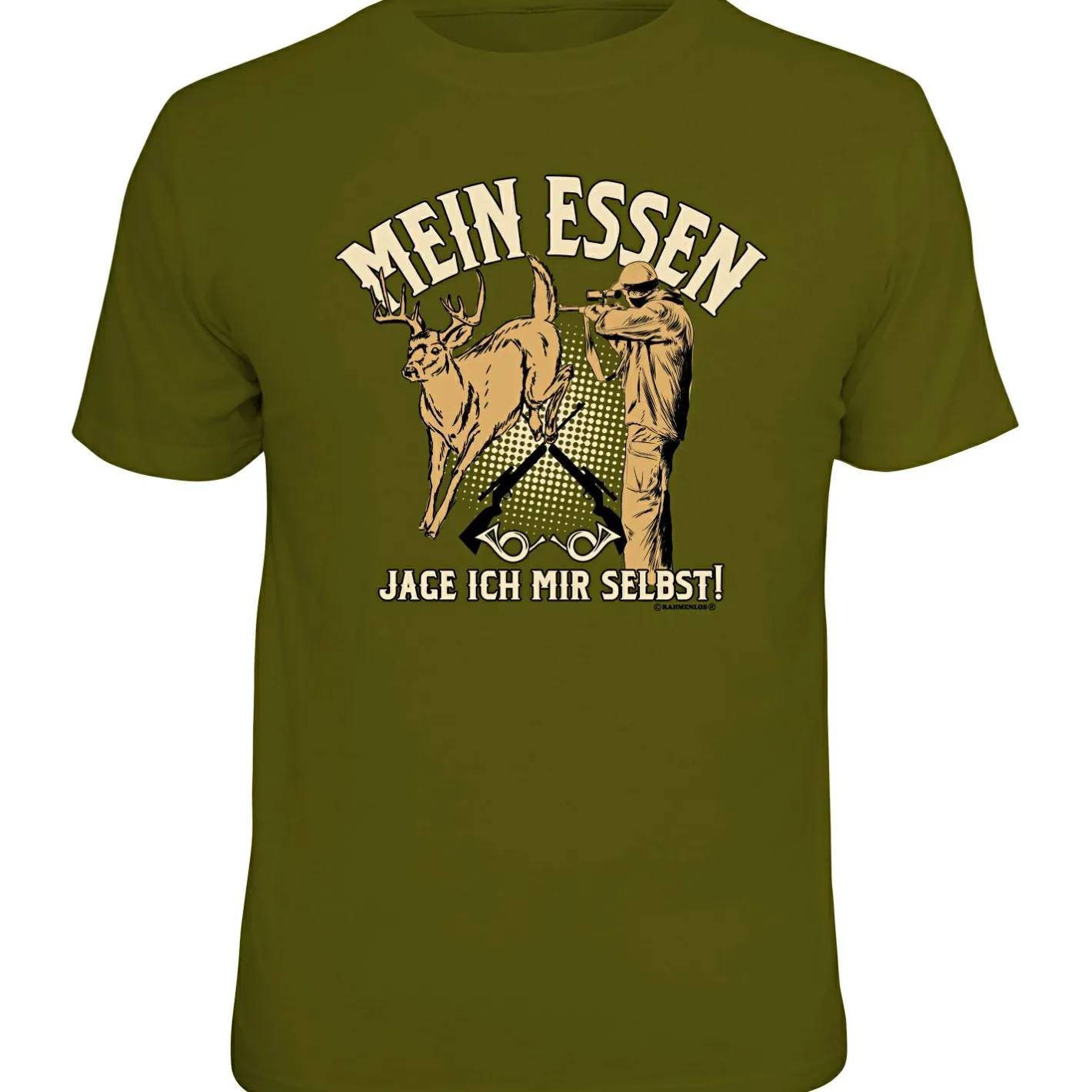Rahmenlos Angelshirts & Angel-Oberteile<"Mein Essen jage ich mir selbst" T-Shirt Herren (Oliv)