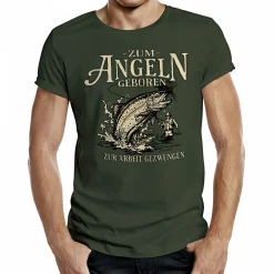 Rahmenlos Angelshirts & Angel-Oberteile<"Zum Angeln geboren - zur Arbeit gezwungen" T-Shirt Herren (Oliv)