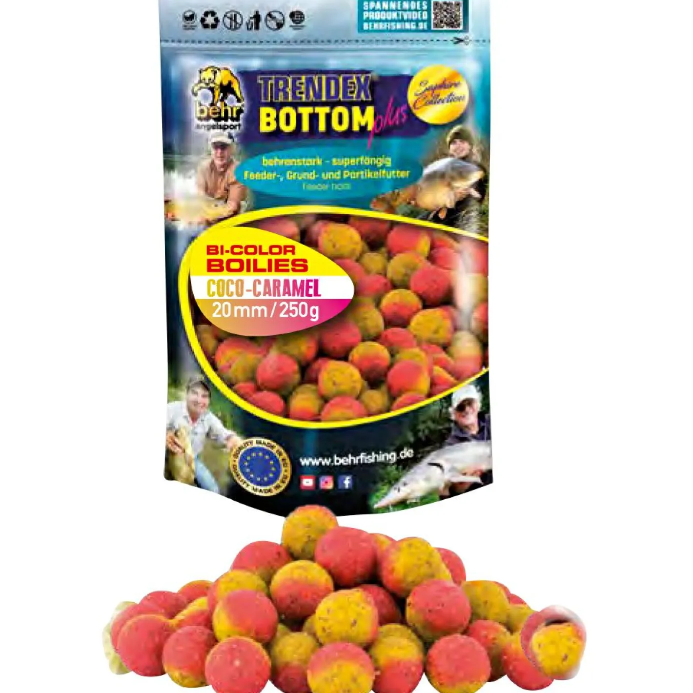 Trendex Karpfenfutter·Boilies & Popup Boilies|Karpfenfutter<Bi-Color Boilies Bottom Plus (Coco-Caramel)