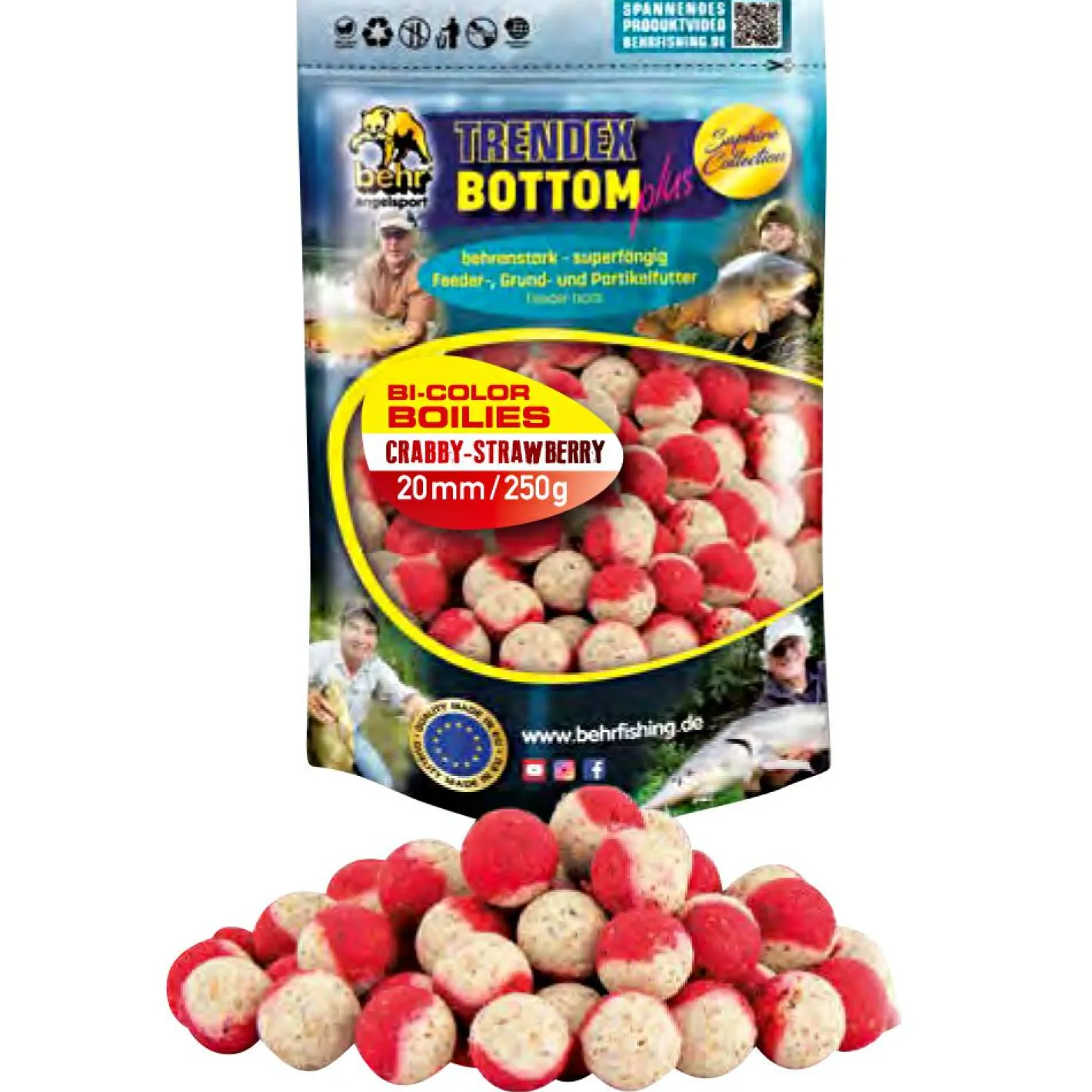 Trendex Karpfenfutter·Boilies & Popup Boilies|Karpfenfutter<Bi-Color Boilies Bottom Plus (Crabby-Strawberry)