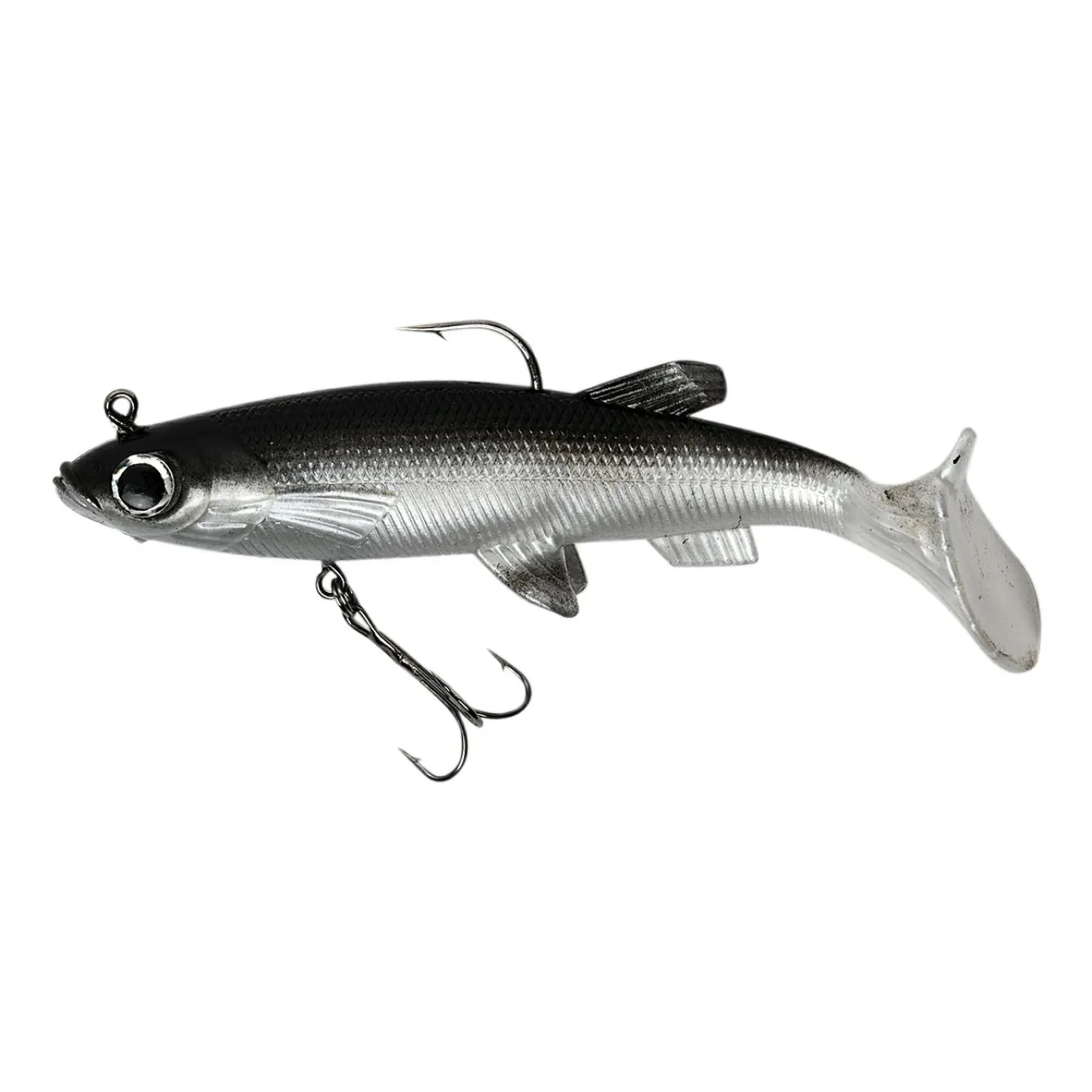 Trendex Gummiköder ·Fertig Montierte Gummifische|Raubfischangeln Kunstköder<Rigged Shad Minnow (Schwarz/Silber)