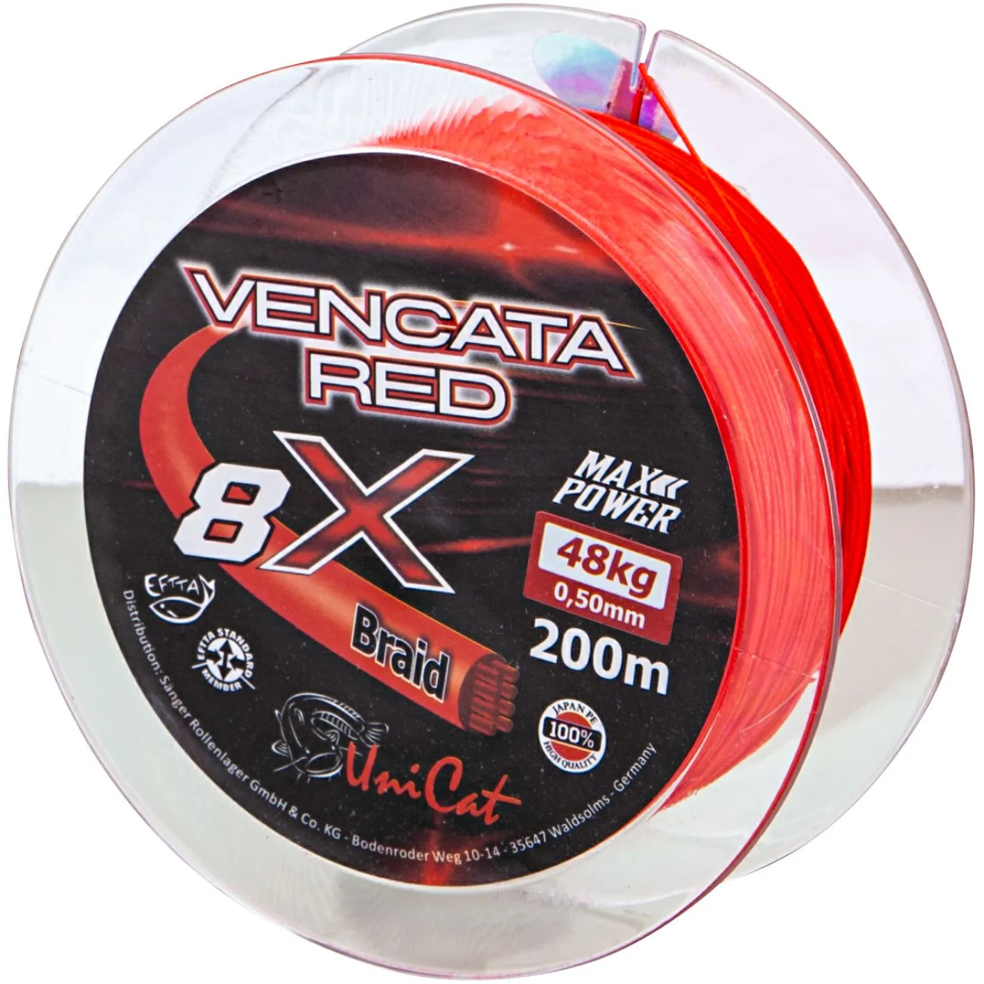 Uni Cat Wallerschnüre|Wallerschnüre<Wallerschnur Vencata Red 8X Braid (200 m)